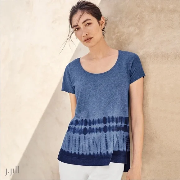 J. Jill Indigo Tie-Dye Short Sleeve Top - Picture 1 of 7